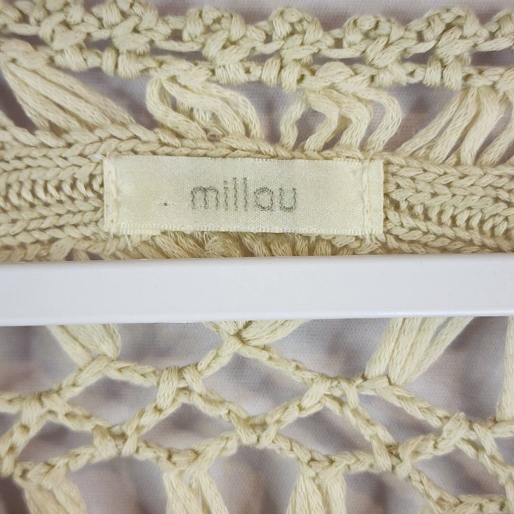 Millau Womens Open Knit Crop Wide Sleeve Beige Sweater Size Small - Picture 2 of 7